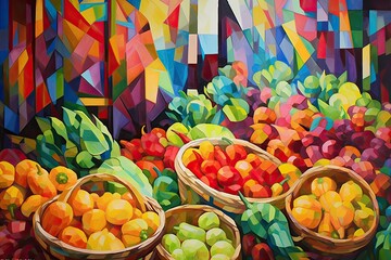 Abstract Multicolor Background: Capturing the Vibrant Diversity of a Bustling Farmer's Market, generative AI - obrazy, fototapety, plakaty