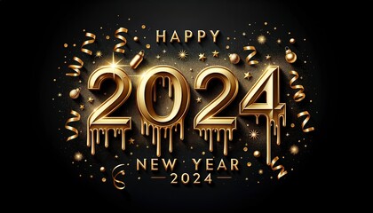 Gold Drip Happy New Year 2024
