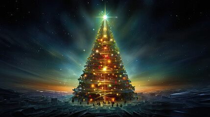 abstract christmas tree - futuristic christmas tree card art 