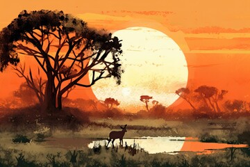 Abstract Rendition of Tranquil African Savannah: Warm Earthy Colors Reflecting the Natural Environment, generative AI