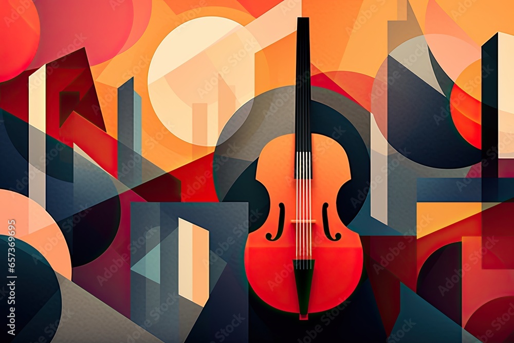 Poster abstract shapes background: dynamic rhythm of upbeat jazz performance, generative ai