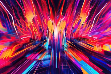 Neon Energy: Abstract Representation of a Dynamic Electronic Music Festival with Vibrant Colors and Exciting Lines, generative AI