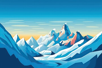 Fototapeta premium Bold and Modern: Abstract Alpine Landscape with Snowy Peaks and Clear Blue Sky, generative AI