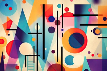 Abstract Shapes Background: Playful Geometric Compositions in Kandinsky Painting-Inspired Image, generative AI