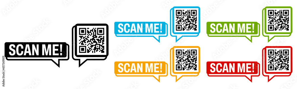 Poster set collections scan me qr code trendy colorful flat icon. barcode design template vector illustrati