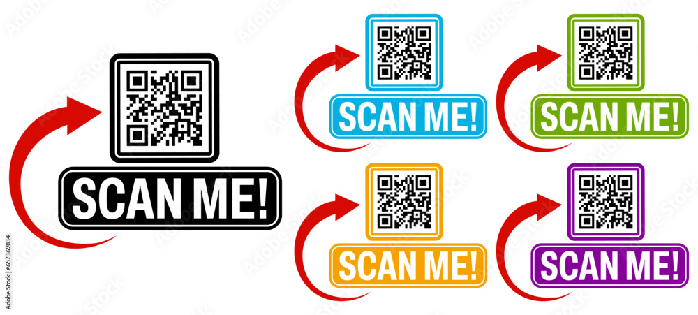 Poster set collections scan me qr code trendy colorful flat icon. barcode design template vector illustrati