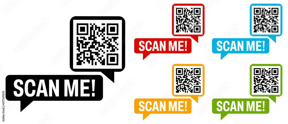 Poster set collections scan me qr code trendy colorful flat icon. barcode design template vector illustrati