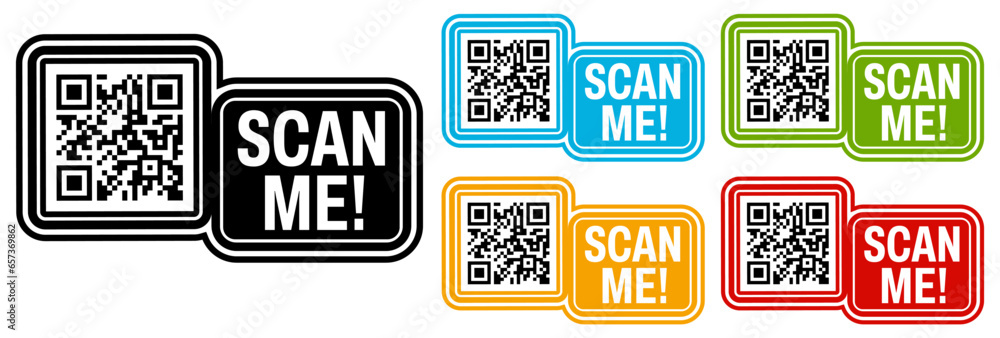 Poster set collections scan me qr code trendy colorful flat icon. barcode design template vector illustrati