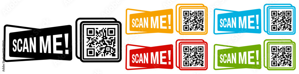 Poster set collections scan me qr code trendy colorful flat icon. barcode design template vector illustrati