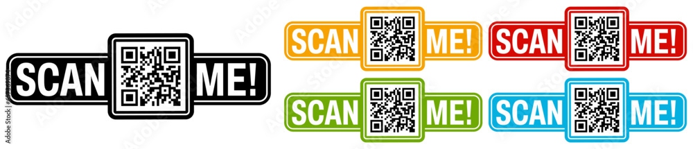 Poster set collections scan me qr code trendy colorful flat icon. barcode design template vector illustrati