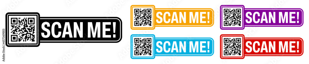 Poster set collections scan me qr code trendy colorful flat icon. barcode design template vector illustrati