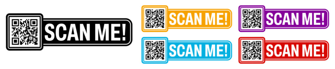 Set collections Scan me QR code trendy colorful flat icon. Barcode design template Vector illustration