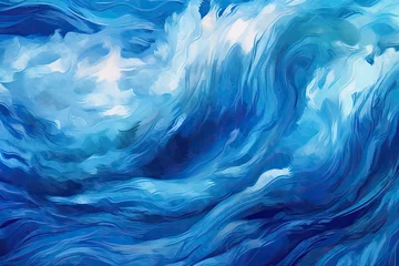 Fotobehang Blue Abstract Background: Tranquil Ocean Waves Rhythm, generative AI © Michael