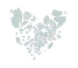 Plexiglass broken in many pieces heart shape. Green plexiglass broken glass hit impact and scatter with sharp of heart and risk edge glass. Divorce Pain Love. Black background isolated