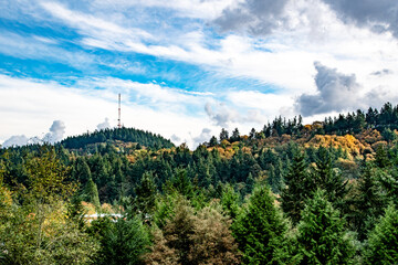 Portland, OR West Hills during Fall With Radio Antennae in Distance