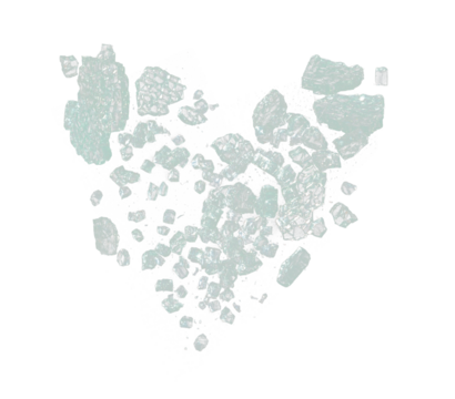 Plexiglass broken in many pieces heart shape. Green plexiglass broken glass hit impact and scatter with sharp of heart and risk edge glass. Divorce Pain Love. Black background isolated