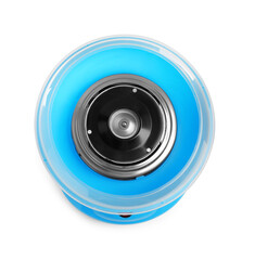 Portable candy cotton machine isolated on white, top view