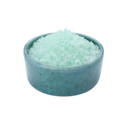 Bowl with turquoise sea salt isolated on white