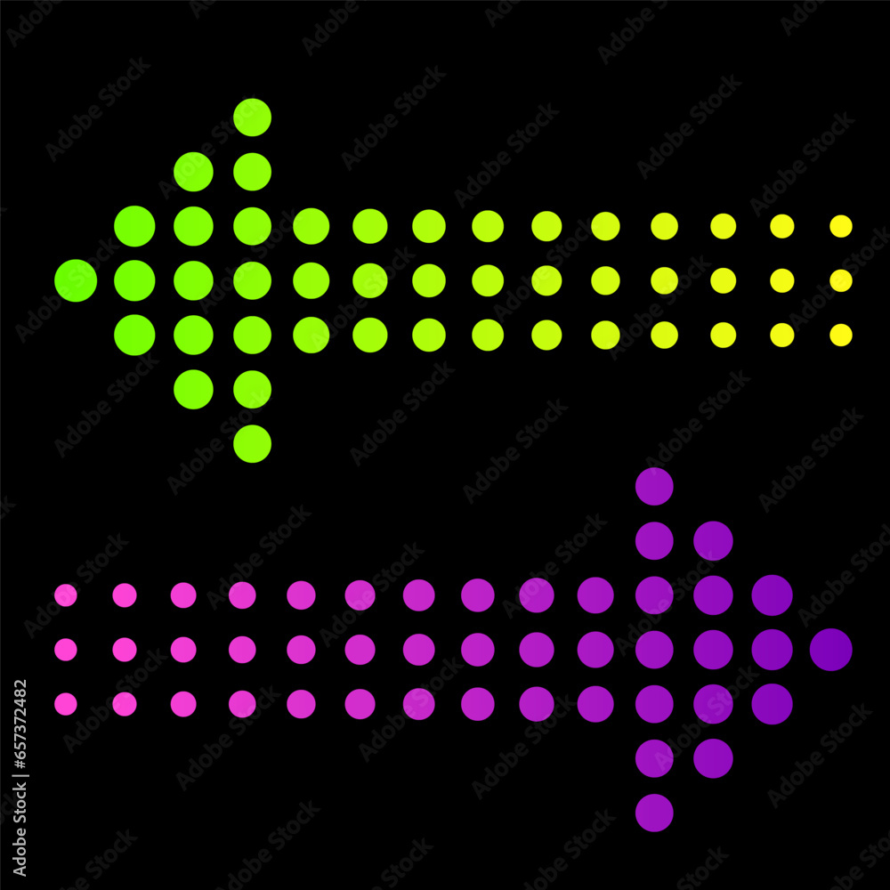 Poster dotted arrow icon. halftone arrow effect on dark background. gradient dot element. vector illustrati