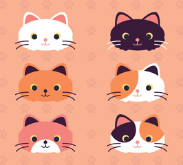 Obraz premium set of cats. Cat head face icon set. Cats head vector. Vector cute cat faces. International Cat Day. 