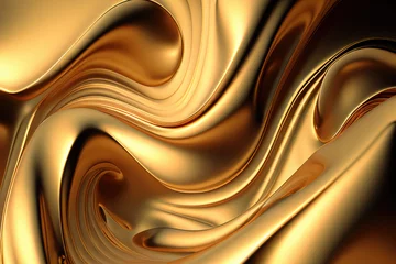 Rolgordijnen Gold wave liquid flowing metallic background © Alex