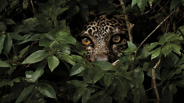 an example of effective forest camouflage, with designated areas for text, background image, AI generated