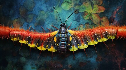 the vibrant caterpillar of a butterfly or moth against a textured background, background image, AI generated