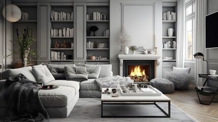 Interior Design Soft Gray Theme, Generative AI