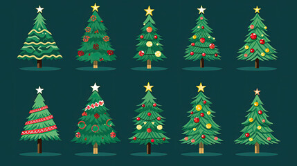 set of christmas trees