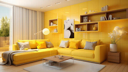 Interior Design Yellow Theme, Generative AI