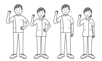 ガッツポーズをする看護師男女