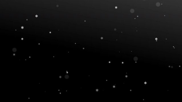 Motion Snow animation repesenting snow falling on black background.Snowfall overlay, slowly falling snow effect.