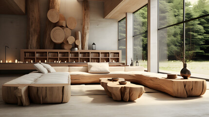 Interior Design Natural Wood Theme, Generative AI