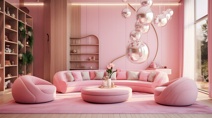 Interior Design Pink Theme, Generative AI