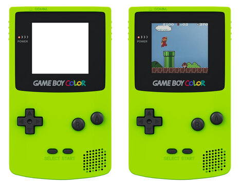 Lime Game Boy Color with Super Mario Gameplay - isolated