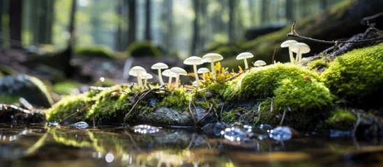 Photo sur Plexiglas Mont Cradle Moss and fungi on forest floor Cradle Mountain Lake St Clair National Park Tasmania Australia With copyspace for text