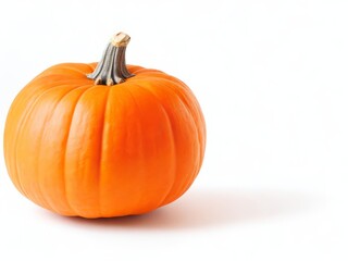 Orange Pumpkin on Plain White Background, Bright Orange Pumpkin Isolated on White, Vibrant Pumpkin on Clean White Background