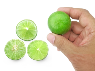 A man holding a lemon, transparent background