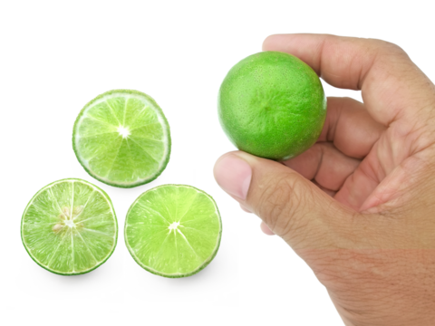 A man holding a lemon, transparent background