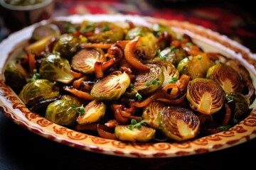 Roasted Brussels Sprouts and Onions with Mushroom