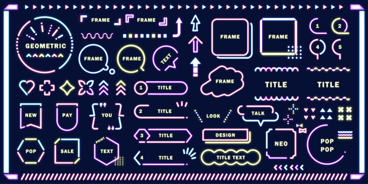 ネオンなフレーム デザイン セット ( 編集可能 ベクター 素材 ポップ レトロ )	
