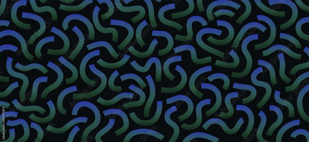 Poster Gradient doodle pattern. Funny pattern. Curved lines isolated on dark background.