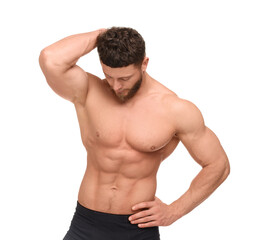 Obraz premium Handsome muscular man isolated on white. Sexy body