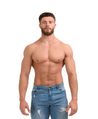 Handsome muscular man isolated on white. Sexy body