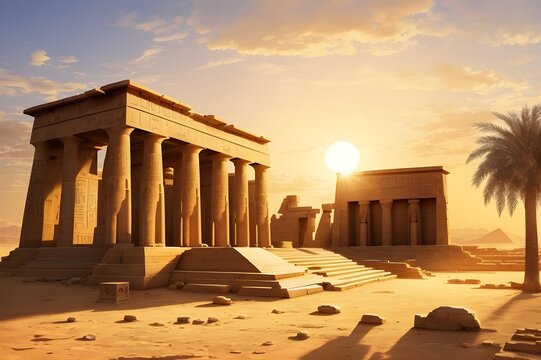 Ancient Egyptian Temple at Sunset - Generative AI




