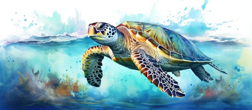 Large sea turtle depicted in watercolor