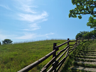 It's an uphill hill with stairs.