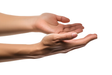 Poor's Hands receiving donation or charity isolated on transparent background, AI