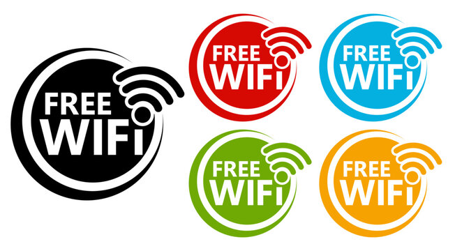 Set collections free WIFI trendy colorful icon sign. Wireless network connection labels design template Vector illustration