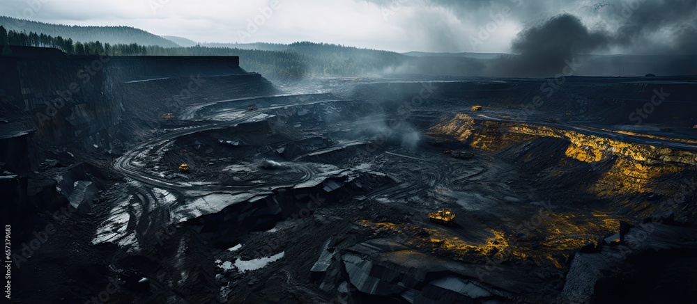 Aufkleber aerial view of an open pit coal mine with copyspace for text